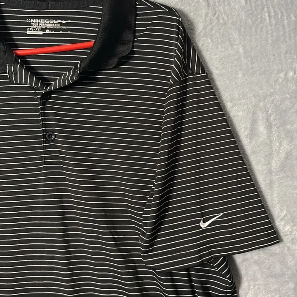 Nike Golf Black White Striped Short Sleeve Polo Size XL